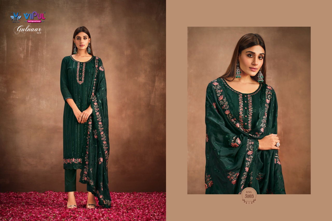 Gulnaar Vol 4 By Vipul Embroidery Designer Salwar Suits Catalog